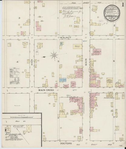 Sanborn Fire Insurance Map from Springfield, Washington County, Kentucky (1886), Sheet #0001 - Complete Map Set gallery image, historic Sanborn map, vintage wall art, Kentucky Kentucky