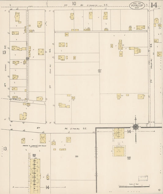 Sanborn Fire Insurance Map from Puyallup, Pierce County, Washington (1912), Sheet #0014 - Historic Sanborn Fire Insurance Map Print, vintage old map wall art, antique decor, genealogy gift, Washington Washington map