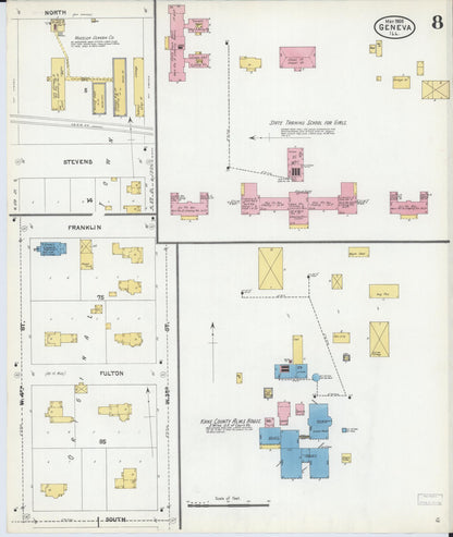 Sanborn Fire Insurance Map from Geneva, Kane County, Illinois (1905), Sheet #0008 - Historic Sanborn Fire Insurance Map Print, vintage old map wall art, antique decor, genealogy gift, Illinois Illinois map