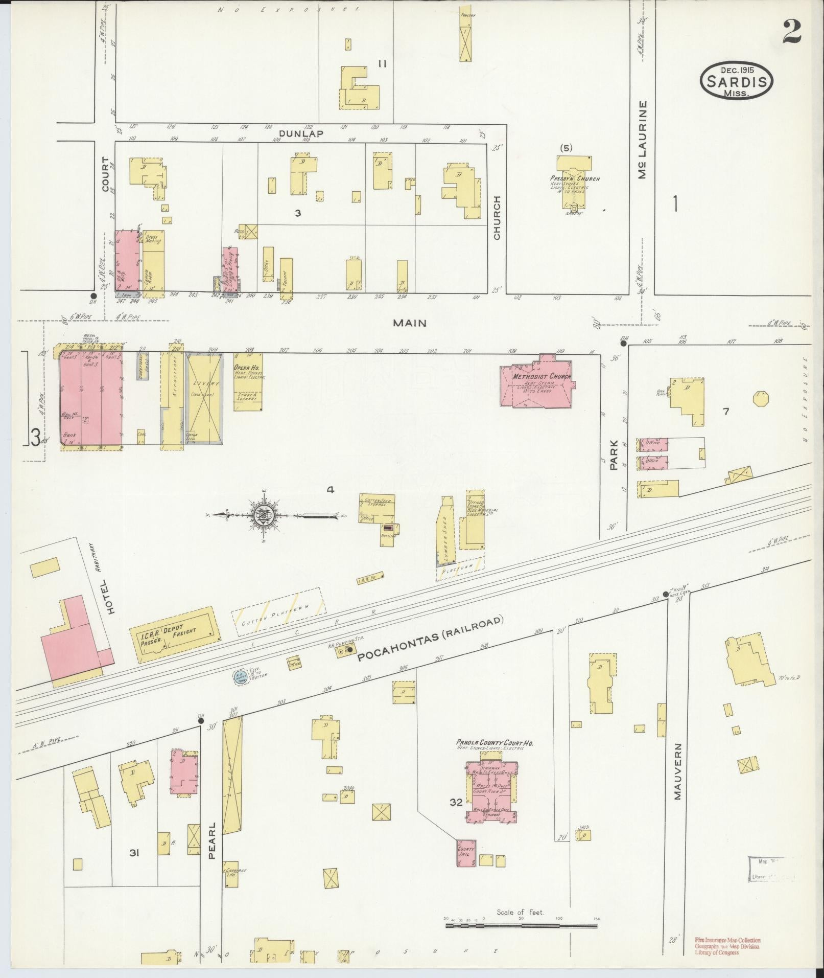 Sanborn Fire Insurance Map from Sardis, Panola County, Mississippi (1915), Sheet #0002 - Historic Sanborn Fire Insurance Map Print, vintage old map wall art, antique decor, genealogy gift, Mississippi Mississippi map