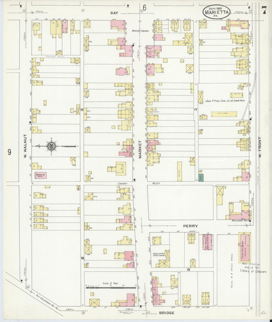 Sanborn Fire Insurance Map from Marietta, Lancaster County, Pennsylvania (1909), Sheet #0007 - Historic Sanborn Fire Insurance Map Print, vintage old map wall art, antique decor, genealogy gift, Pennsylvania Pennsylvania map
