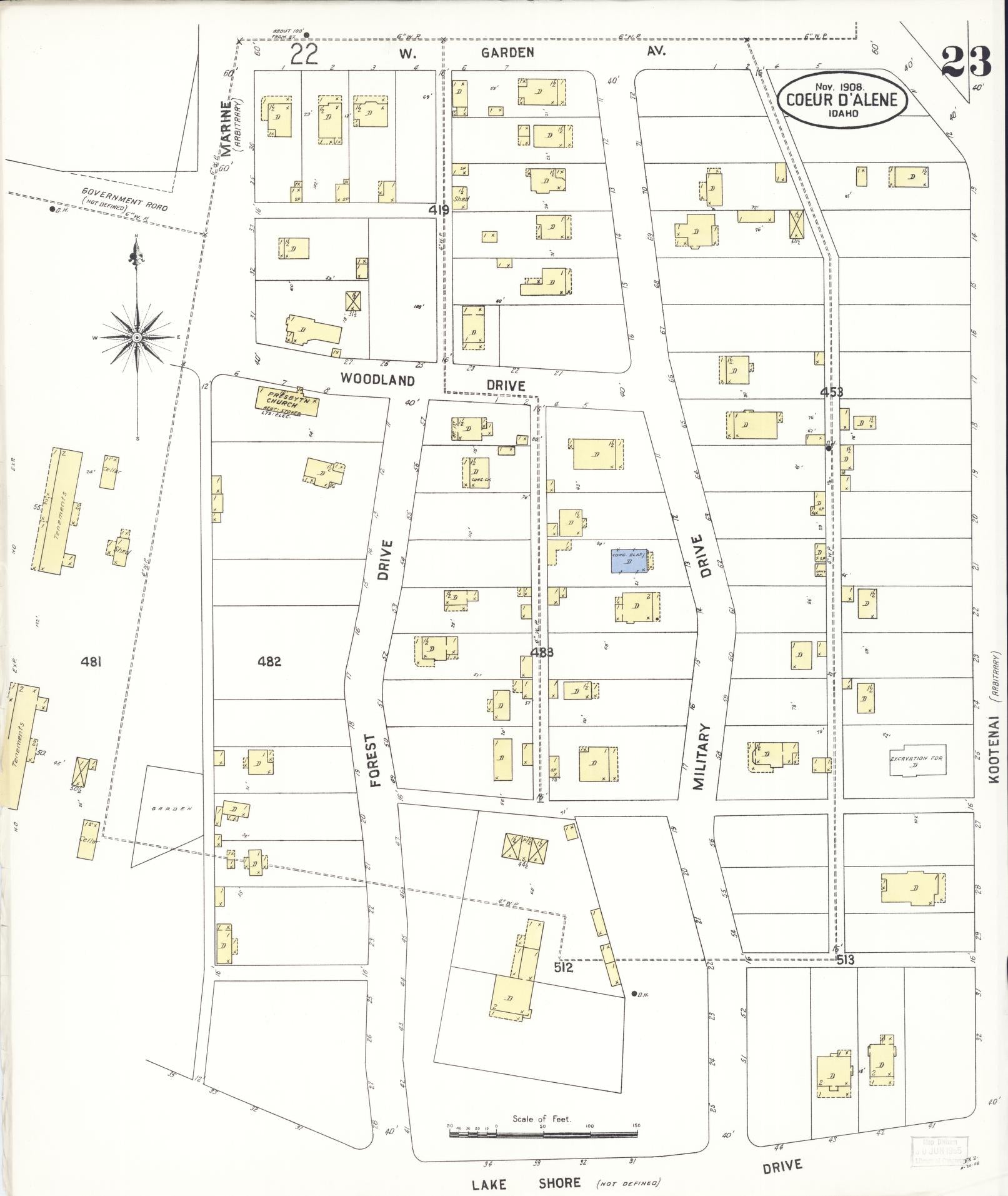 Sanborn Fire Insurance Map from Coeur D'alene, Kootenai County, Idaho (1908), Sheet #0023 - Historic Sanborn Fire Insurance Map Print, vintage old map wall art, antique decor, genealogy gift, Idaho Idaho map