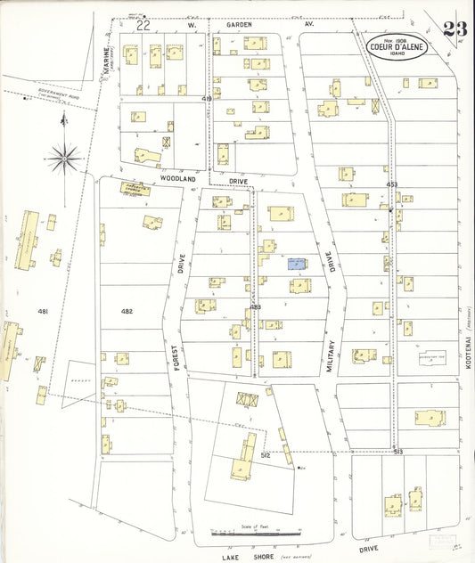 Sanborn Fire Insurance Map from Coeur D'alene, Kootenai County, Idaho (1908), Sheet #0023 - Historic Sanborn Fire Insurance Map Print, vintage old map wall art, antique decor, genealogy gift, Idaho Idaho map