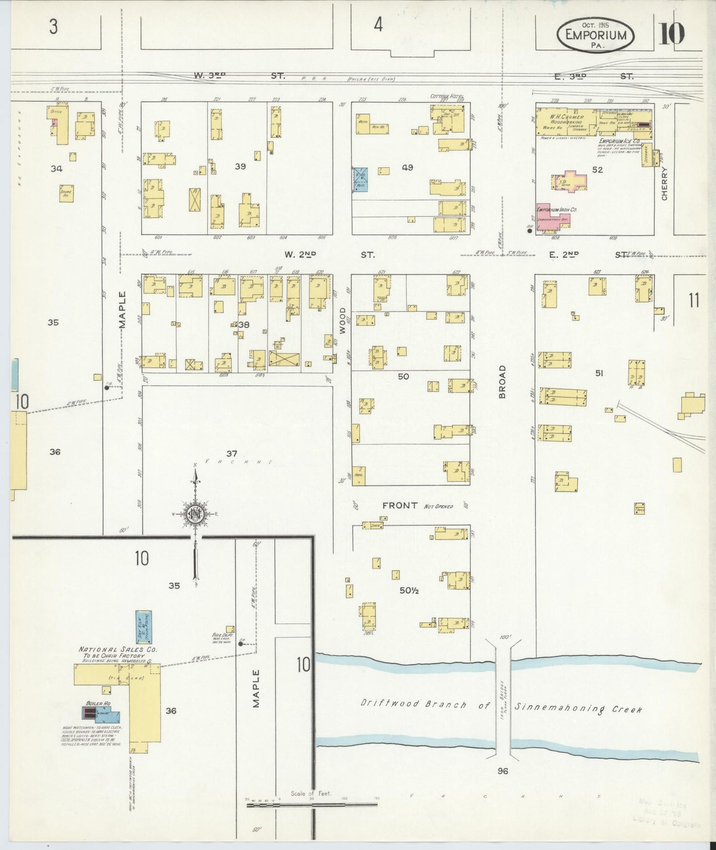 Sanborn Fire Insurance Map from Emporium, Cameron County, Pennsylvania (1915), Sheet #0010 - Historic Sanborn Fire Insurance Map Print, vintage old map wall art, antique decor, genealogy gift, Pennsylvania Pennsylvania map
