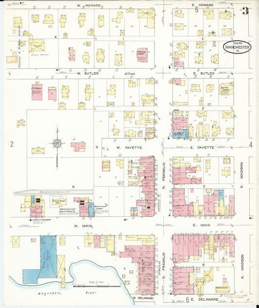 Sanborn Fire Insurance Map from Manchester, Delaware County, Iowa (1913), Sheet #0003 - Historic Sanborn Fire Insurance Map Print, vintage old map wall art, antique decor, genealogy gift, Manchester Delaware map