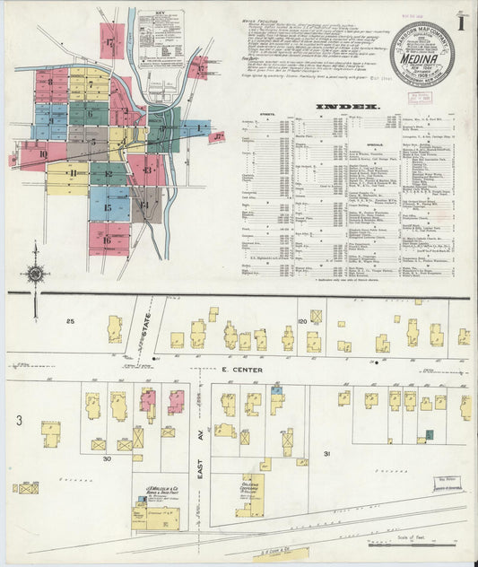 Sanborn Fire Insurance Map from Medina, Orleans County, New York (1909), Sheet #0001 - Complete Map Set gallery image, historic Sanborn map, vintage wall art, New York New York