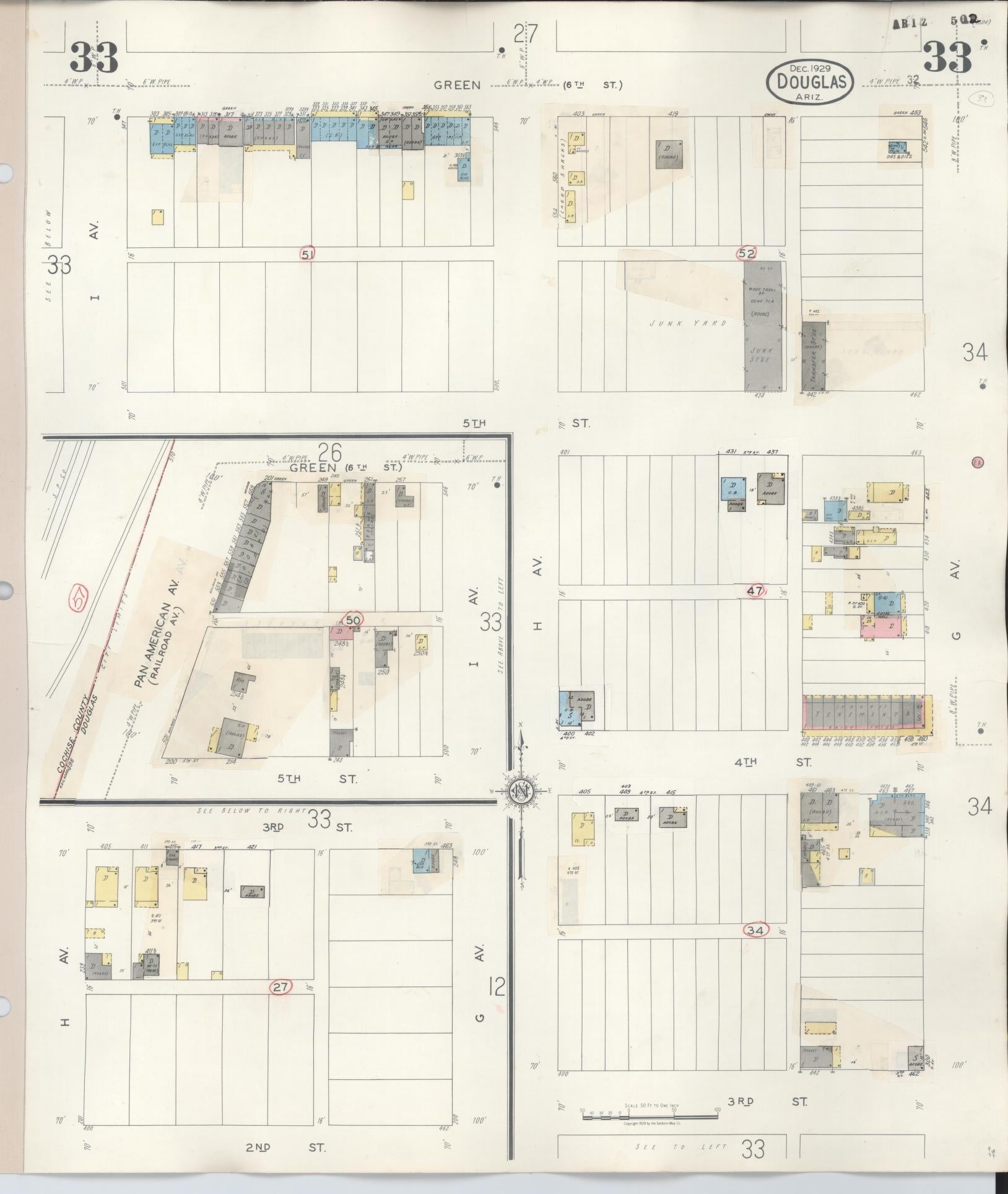 Sanborn Fire Insurance Map from Douglas, Cochise County, Arizona (1947), Sheet #0033 - Complete Map Set gallery image, historic Sanborn map, vintage wall art, Arizona Arizona