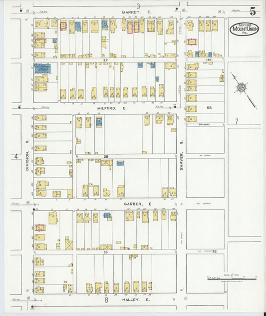 Sanborn Fire Insurance Map from Mount Union, Huntingdon County, Pennsylvania (1919), Sheet #0005 - Historic Sanborn Fire Insurance Map Print, vintage old map wall art, antique decor, genealogy gift, Pennsylvania Pennsylvania map