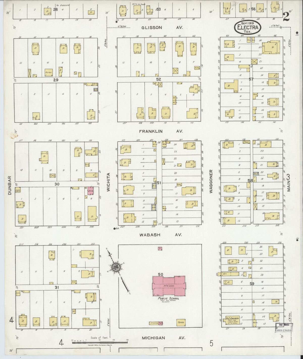 Sanborn Fire Insurance Map from Electra, Wichita County, Texas (1919), Sheet #0002 - Complete Map Set gallery image, historic Sanborn map, vintage wall art, Texas Texas
