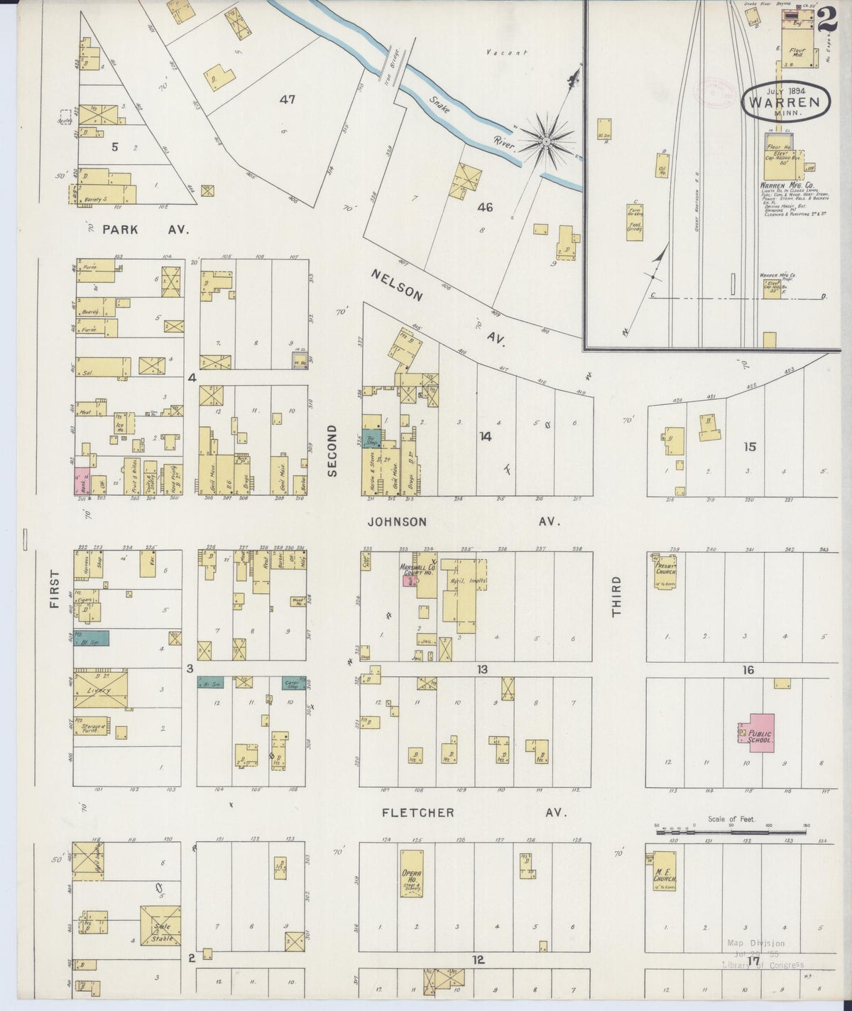 Sanborn Fire Insurance Map from Warren, Marshall County, Minnesota (1894), Sheet #0002 - Historic Sanborn Fire Insurance Map Print, vintage old map wall art, antique decor, genealogy gift, Minnesota Minnesota map