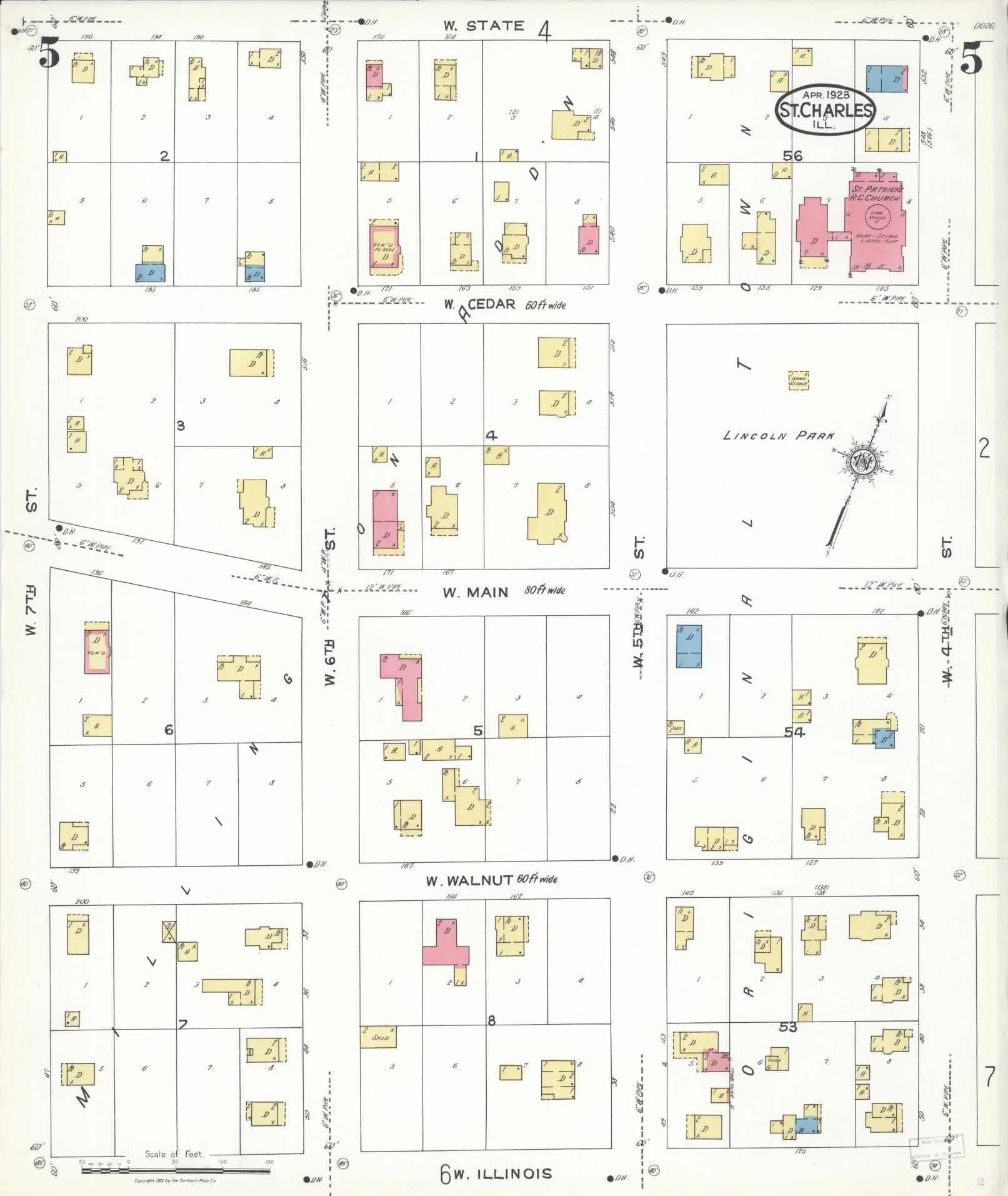 Sanborn Fire Insurance Map from Saint Charles, Kane County, Illinois (1923), Sheet #0005 - Historic Sanborn Fire Insurance Map Print, vintage old map wall art, antique decor, genealogy gift, Illinois Illinois map