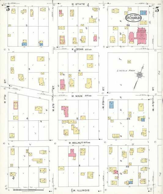 Sanborn Fire Insurance Map from Saint Charles, Kane County, Illinois (1923), Sheet #0005 - Historic Sanborn Fire Insurance Map Print, vintage old map wall art, antique decor, genealogy gift, Illinois Illinois map