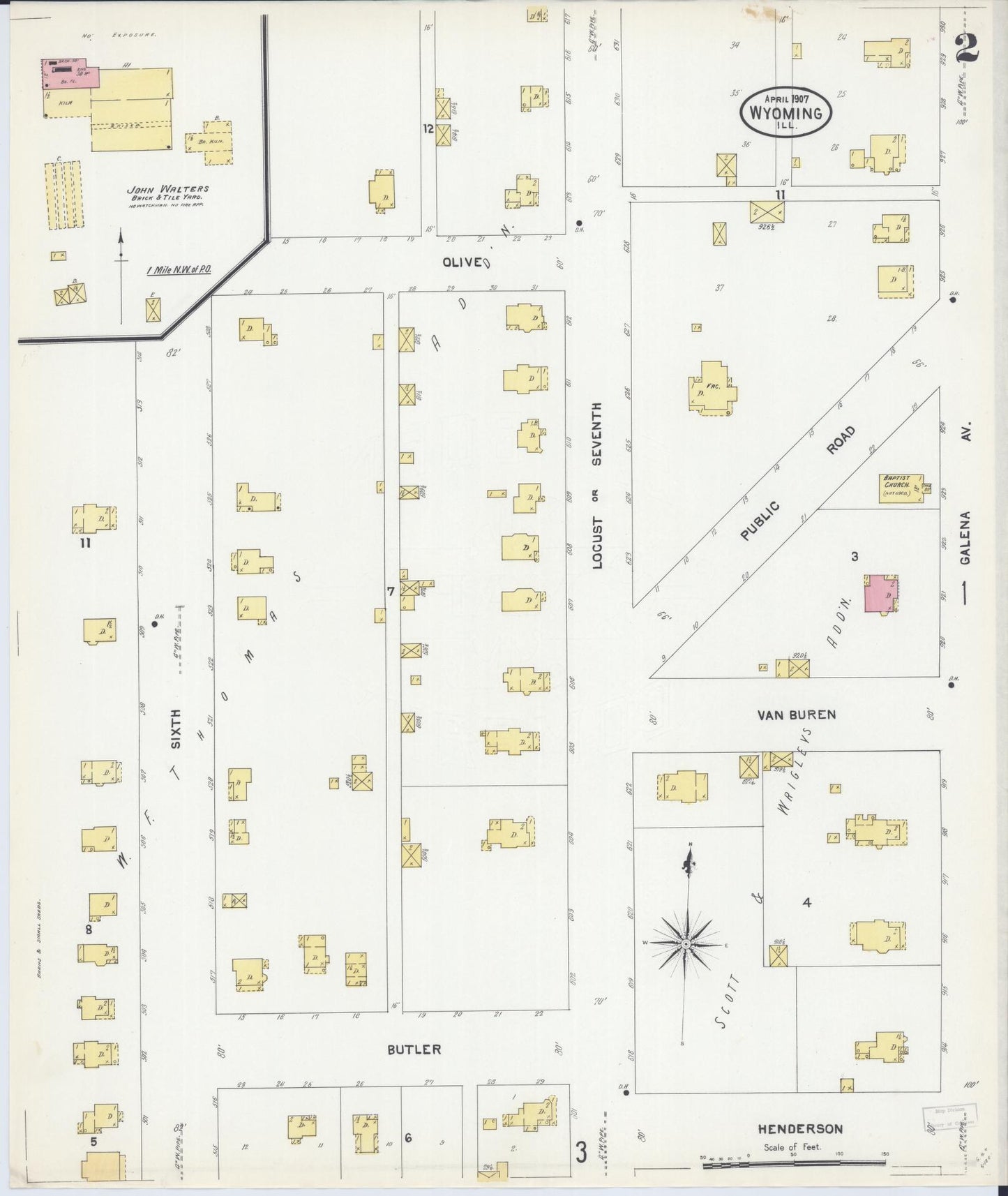 Sanborn Fire Insurance Map from Wyoming, Stark County, Illinois (1907), Sheet #0002 - Complete Map Set gallery image, historic Sanborn map, vintage wall art, Illinois Illinois