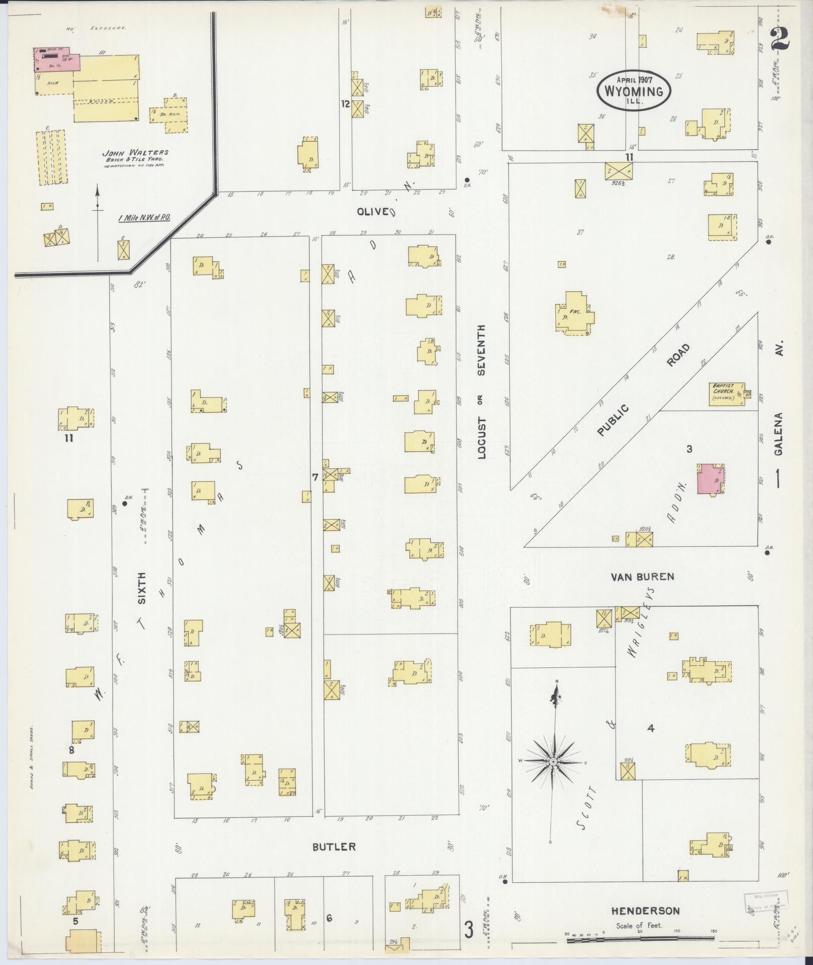Sanborn Fire Insurance Map from Wyoming, Stark County, Illinois (1907), Sheet #0002 - Complete Map Set gallery image, historic Sanborn map, vintage wall art, Illinois Illinois