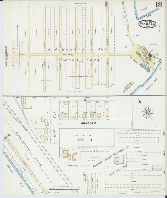 Sanborn Fire Insurance Map from Wausau, Marathon County, Wisconsin (1891), Sheet #0018 - Historic Sanborn Fire Insurance Map Print, vintage old map wall art, antique decor, genealogy gift, Wisconsin Wisconsin map