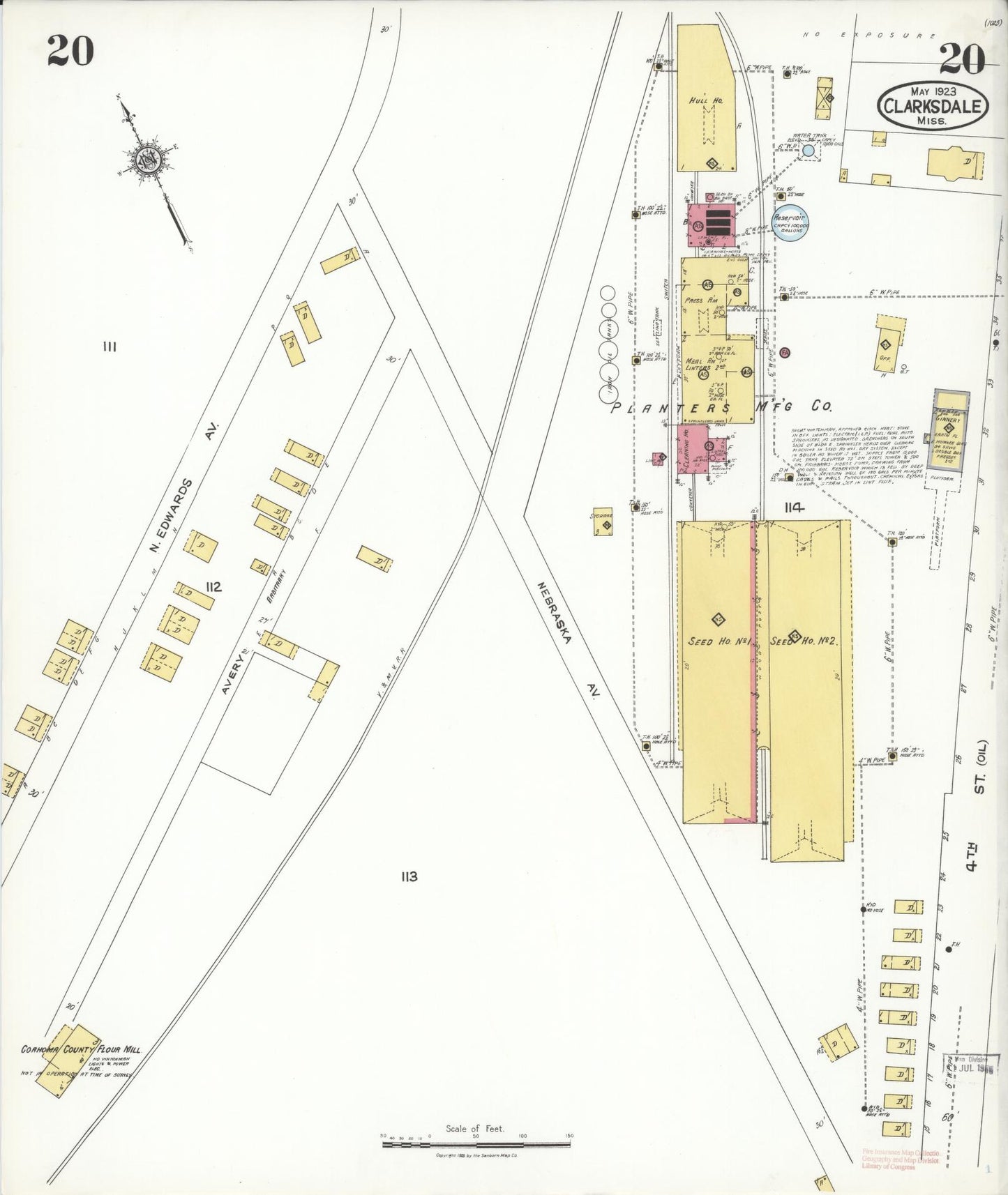 Sanborn Fire Insurance Map from Clarksdale, Coahoma County, Mississippi (1923), Sheet #0020 - Complete Map Set gallery image, historic Sanborn map, vintage wall art, Mississippi Mississippi