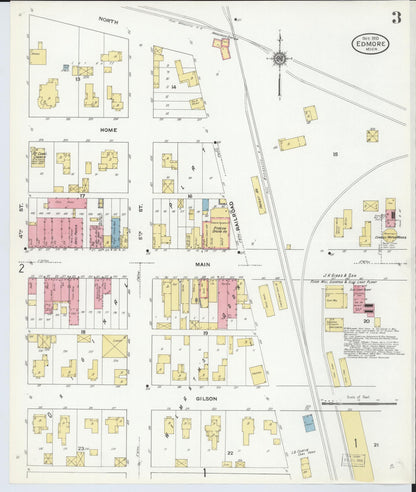Sanborn Fire Insurance Map from Edmore, Montcalm County, Michigan (1910), Sheet #0003 - Complete Map Set gallery image, historic Sanborn map, vintage wall art, Michigan Michigan