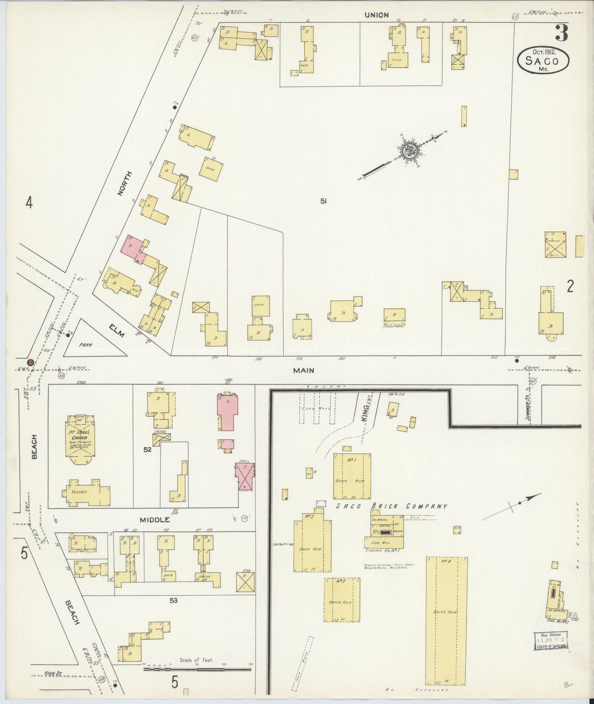 Sanborn Fire Insurance Map from Saco, York County, Maine (1912), Sheet #0003 - Historic Sanborn Fire Insurance Map Print, vintage old map wall art, antique decor, genealogy gift, Maine Maine map
