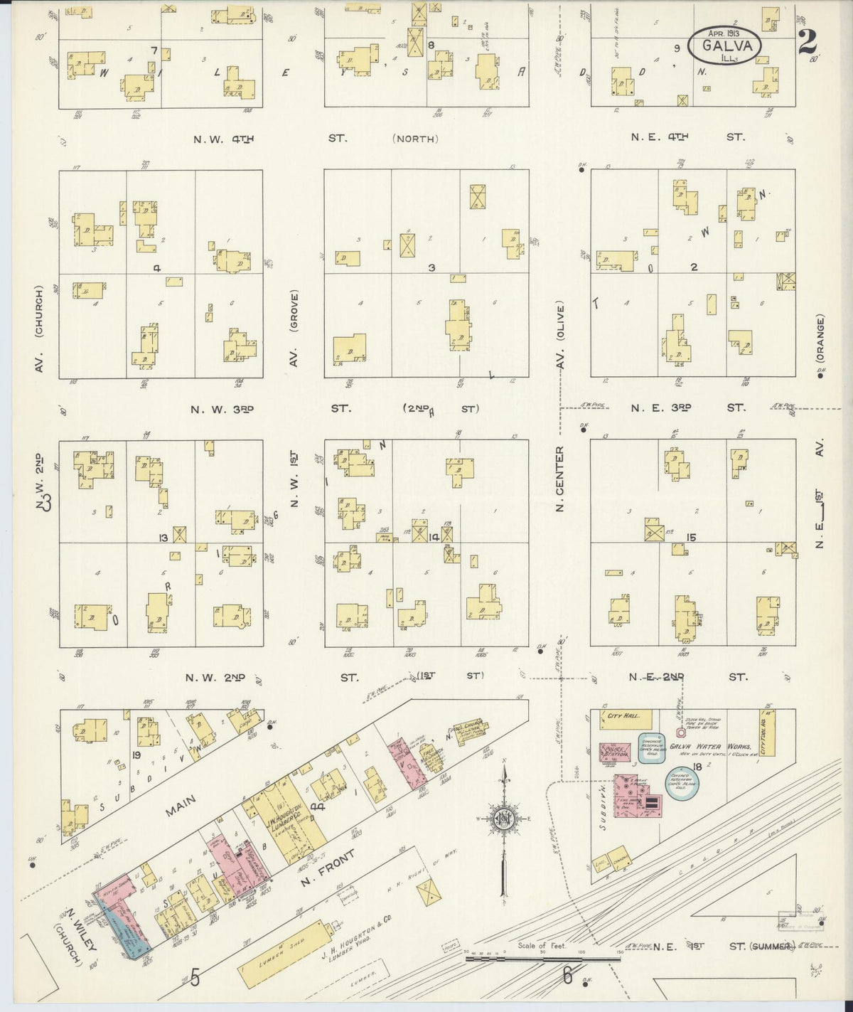 Sanborn Fire Insurance Map from Galva, Henry County, Illinois (1913), Sheet #0002 - Complete Map Set gallery image, historic Sanborn map, vintage wall art, Illinois Illinois