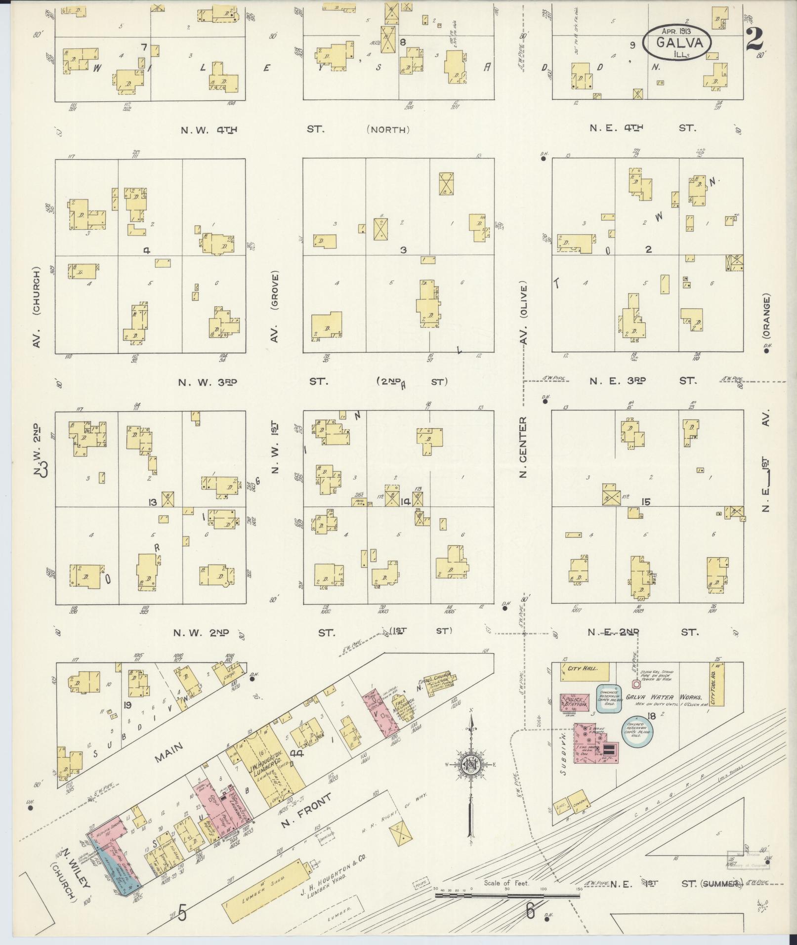 Sanborn Fire Insurance Map from Galva, Henry County, Illinois (1913), Sheet #0002 - Complete Map Set gallery image, historic Sanborn map, vintage wall art, Illinois Illinois