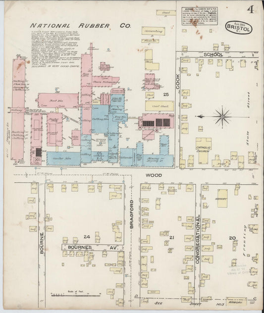 Sanborn Fire Insurance Map from Bristol, Bristol County, Rhode Island (1884), Sheet #0004 - Historic Sanborn Fire Insurance Map Print, vintage old map wall art, antique decor, genealogy gift, Rhode Island Rhode Island map