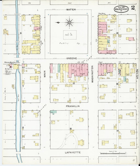 Sanborn Fire Insurance Map from Marengo, Iowa County, Iowa (1892), Sheet #0002 - Historic Sanborn Fire Insurance Map Print, vintage old map wall art