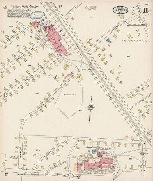 Sanborn Fire Insurance Map from Gastonia, Gaston County, North Carolina (1922), Sheet #0011 - Historic Sanborn Fire Insurance Map Print, vintage old map wall art, antique decor, genealogy gift, North Carolina North Carolina map