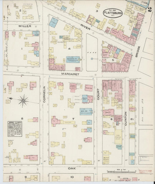 Sanborn Fire Insurance Map from Plattsburg, Clinton County, New York (1884), Sheet #0002 - Historic Sanborn Fire Insurance Map Print, vintage old map wall art, antique decor, genealogy gift, New York New York map