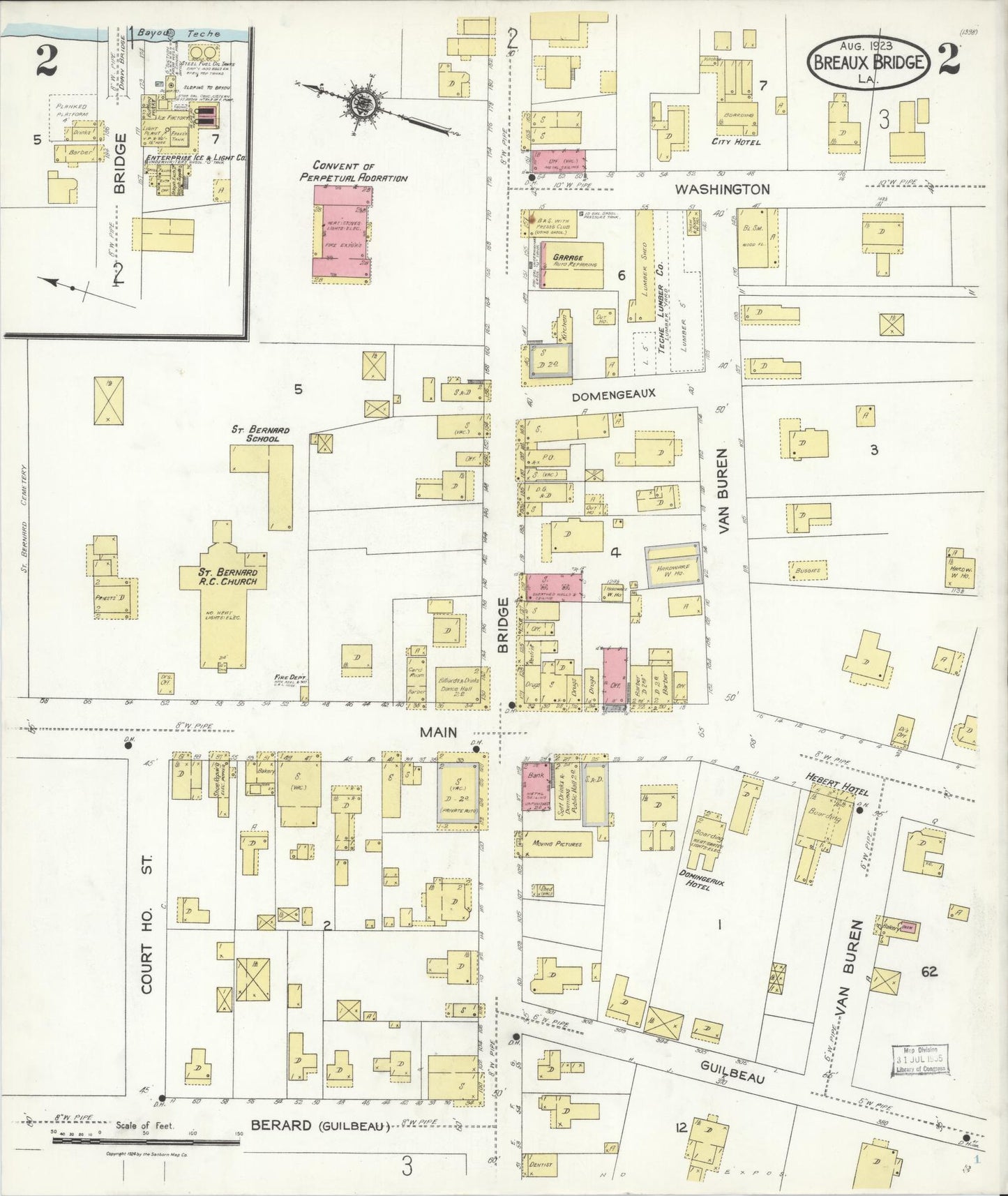 Sanborn Fire Insurance Map from Breaux Bridge, Saint Martin Parish, Louisiana (1923), Sheet #0002 - Complete Map Set gallery image, historic Sanborn map, vintage wall art, Louisiana Louisiana