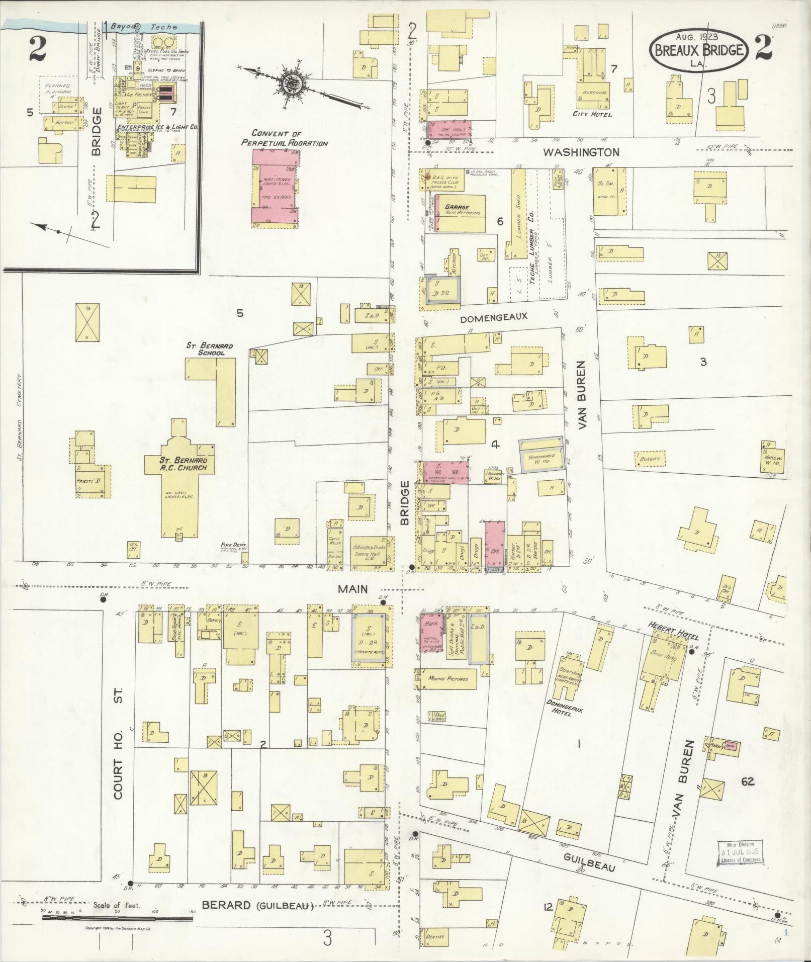 Sanborn Fire Insurance Map from Breaux Bridge, Saint Martin Parish, Louisiana (1923), Sheet #0002 - Complete Map Set gallery image, historic Sanborn map, vintage wall art, Louisiana Louisiana