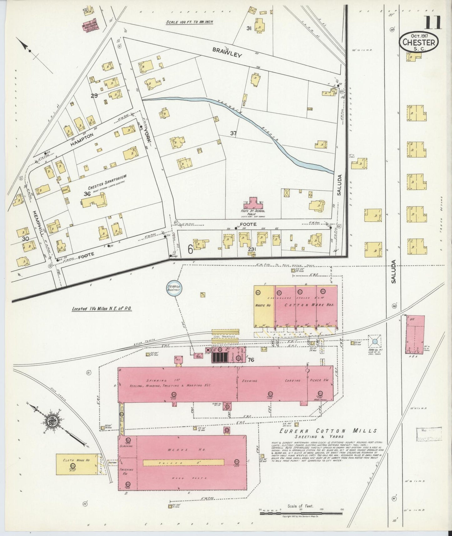 Sanborn Fire Insurance Map from Chester, Chester County, South Carolina (1917), Sheet #0011 - Complete Map Set gallery image, historic Sanborn map, vintage wall art, South Carolina South Carolina