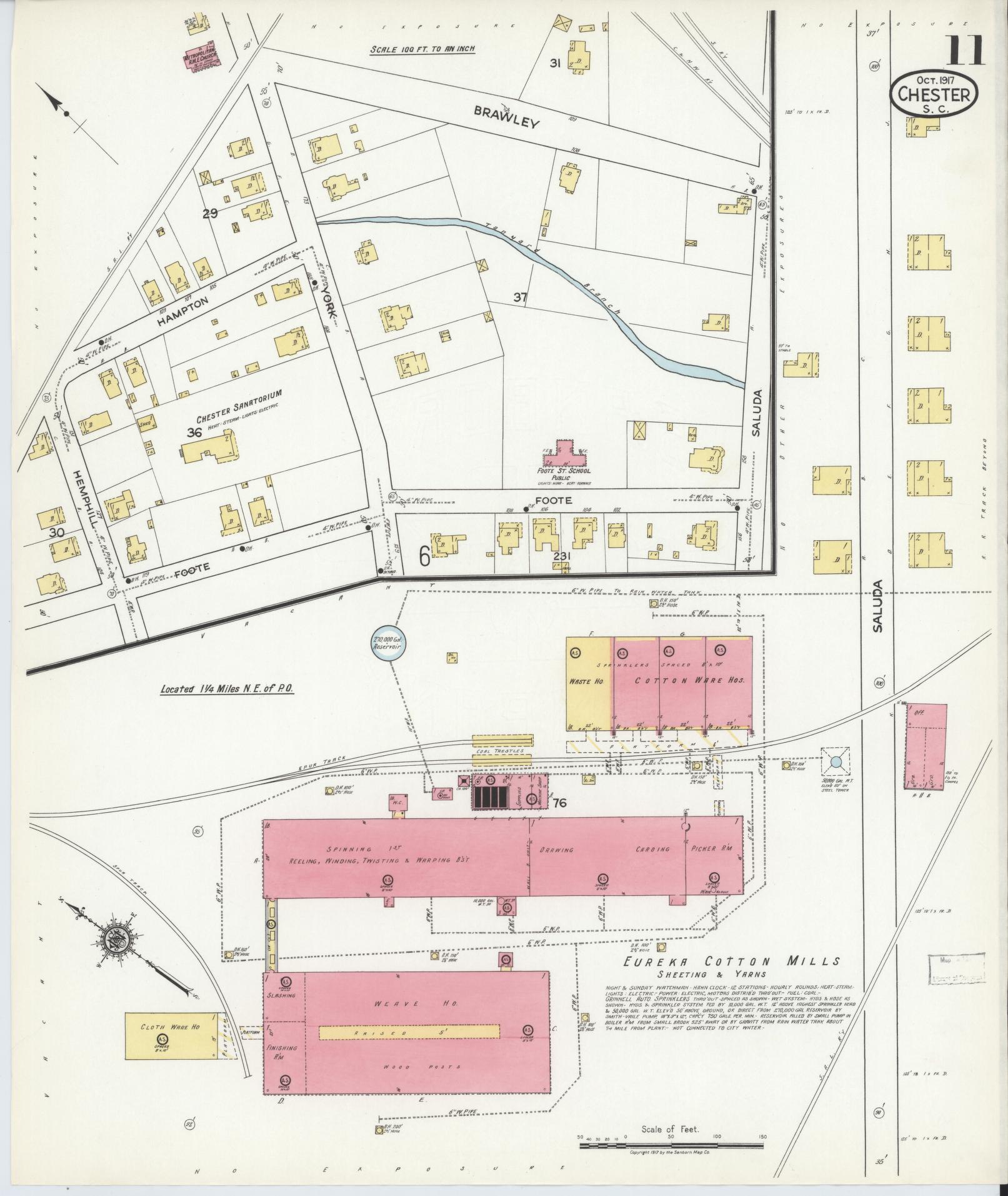 Sanborn Fire Insurance Map from Chester, Chester County, South Carolina (1917), Sheet #0011 - Complete Map Set gallery image, historic Sanborn map, vintage wall art, South Carolina South Carolina