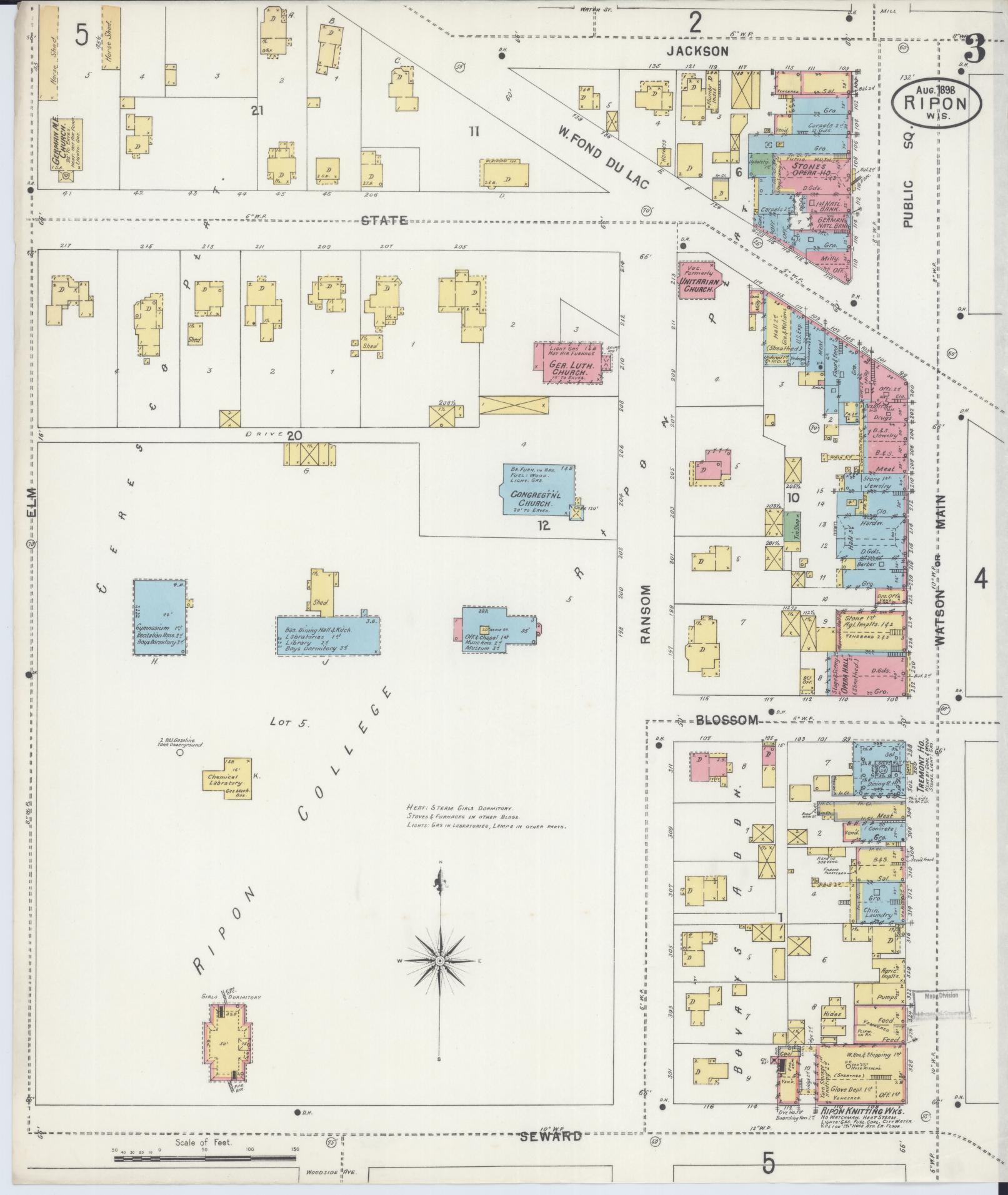 Sanborn Fire Insurance Map from Ripon, Fond du Lac County, Wisconsin (1898), Sheet #0003 - Complete Map Set gallery image, historic Sanborn map, vintage wall art, Wisconsin Wisconsin