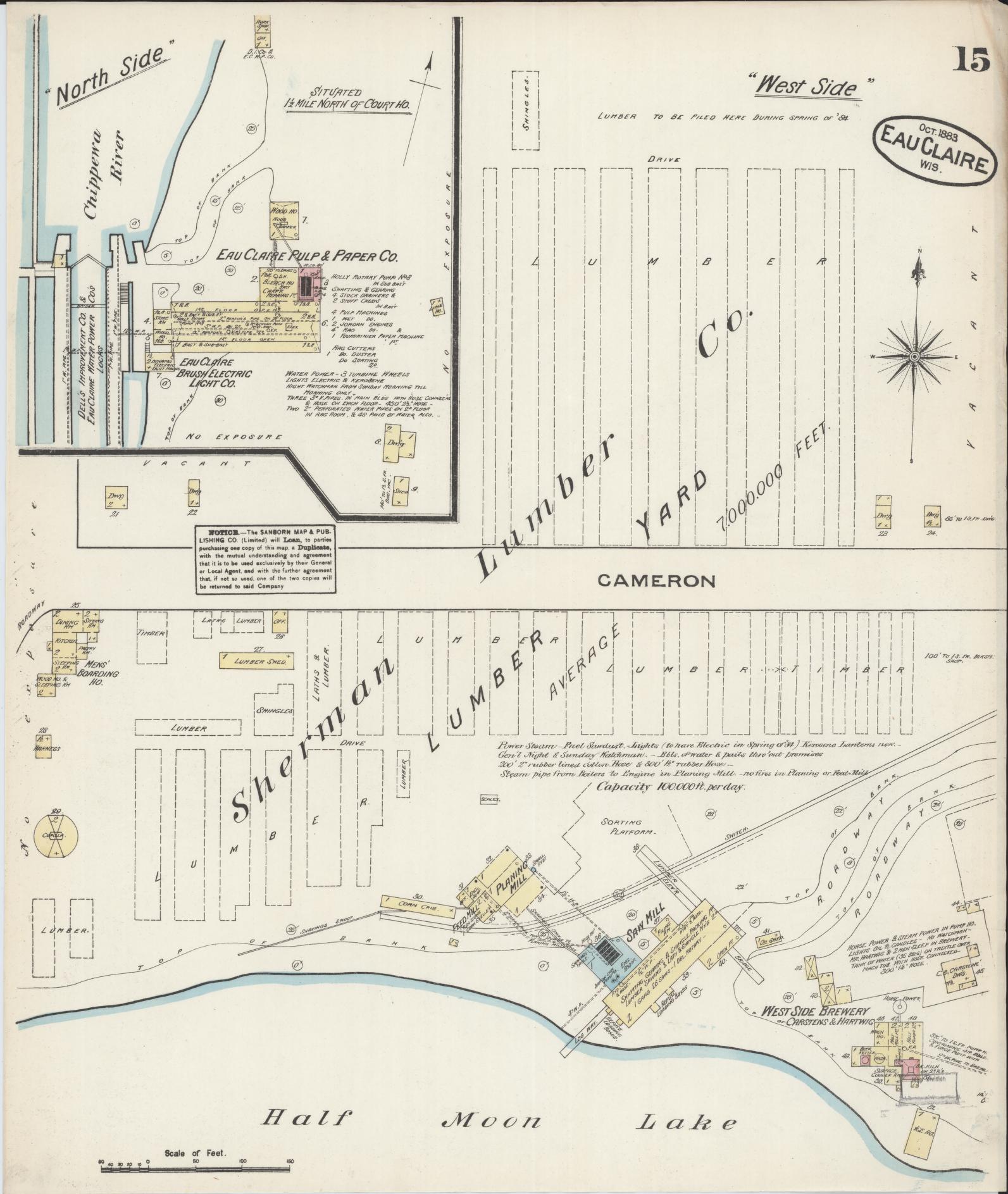 Sanborn Fire Insurance Map from Eau Claire, Eau Claire County, Wisconsin (1883), Sheet #0015 - Historic Sanborn Fire Insurance Map Print, vintage old map wall art, antique decor, genealogy gift, Wisconsin Wisconsin map