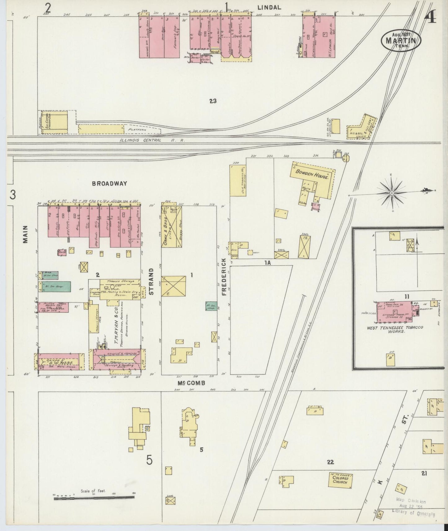 Sanborn Fire Insurance Map from Martin, Weakley County, Tennessee (1897), Sheet #0004 - Complete Map Set gallery image, historic Sanborn map, vintage wall art, Tennessee Tennessee