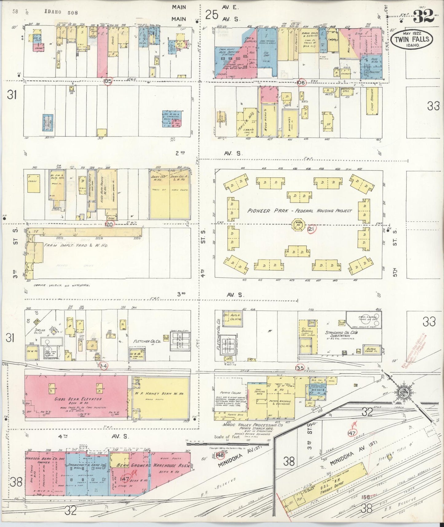 Sanborn Fire Insurance Map from Twin Falls, Twin Falls County, Idaho (1949), Sheet #0032 - Historic Sanborn Fire Insurance Map Print, vintage old map wall art, antique decor, genealogy gift, Falls Idaho map