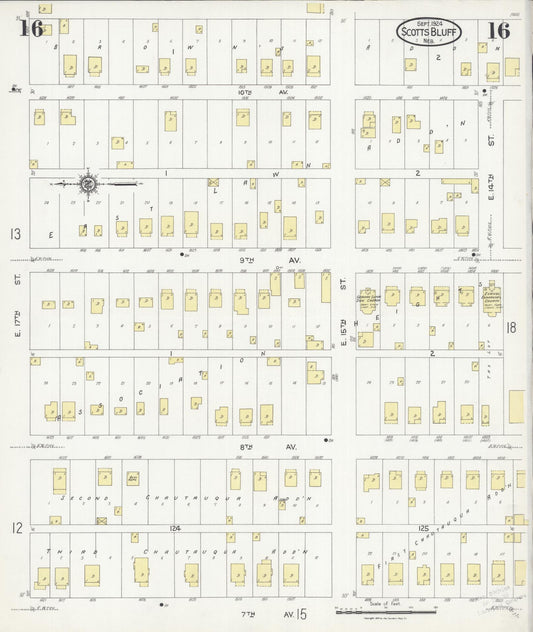 Sanborn Fire Insurance Map from Scottsbluff, Scotts Bluff County, Nebraska (1924), Sheet #0016 - Historic Sanborn Fire Insurance Map Print, vintage old map wall art, antique decor, genealogy gift, Nebraska Nebraska map