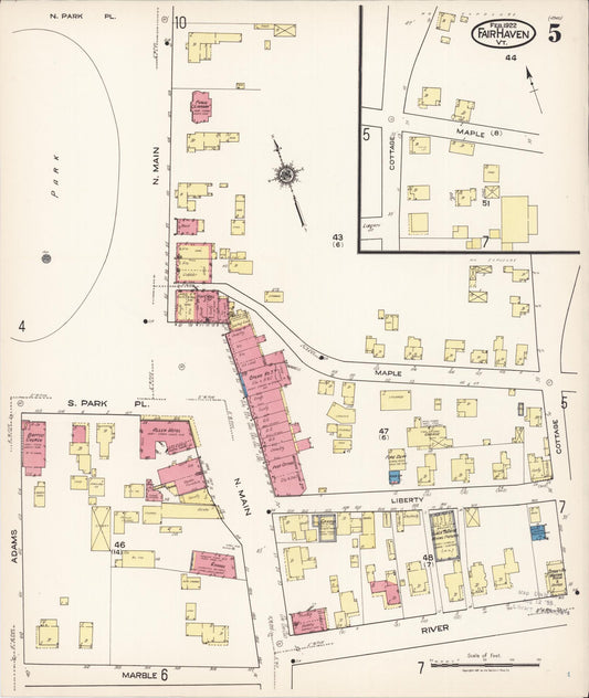 Sanborn Fire Insurance Map from Fair Haven, Rutland County, Vermont (1922), Sheet #0005 - Historic Sanborn Fire Insurance Map Print, vintage old map wall art, antique decor, genealogy gift, Vermont Vermont map