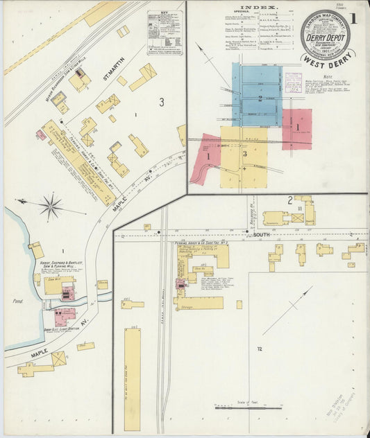 Sanborn Fire Insurance Map from Derry Depot, Rockingham County, New Hampshire (1902), Sheet #0001 - Historic Sanborn Fire Insurance Map Print, vintage old map wall art, antique decor, genealogy gift, New Hampshire New Hampshire map