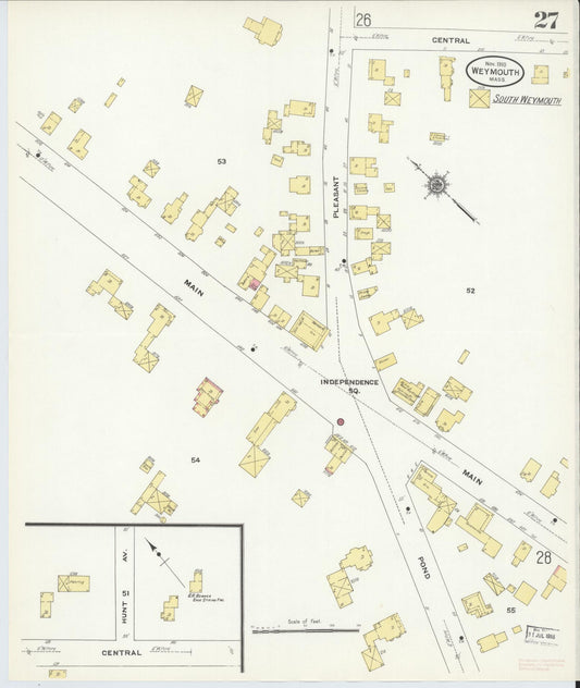 Sanborn Fire Insurance Map from Weymouth, Norfolk County, Massachusetts (1910), Sheet #0027 - Historic Sanborn Fire Insurance Map Print, vintage old map wall art, antique decor, genealogy gift, Massachusetts Massachusetts map
