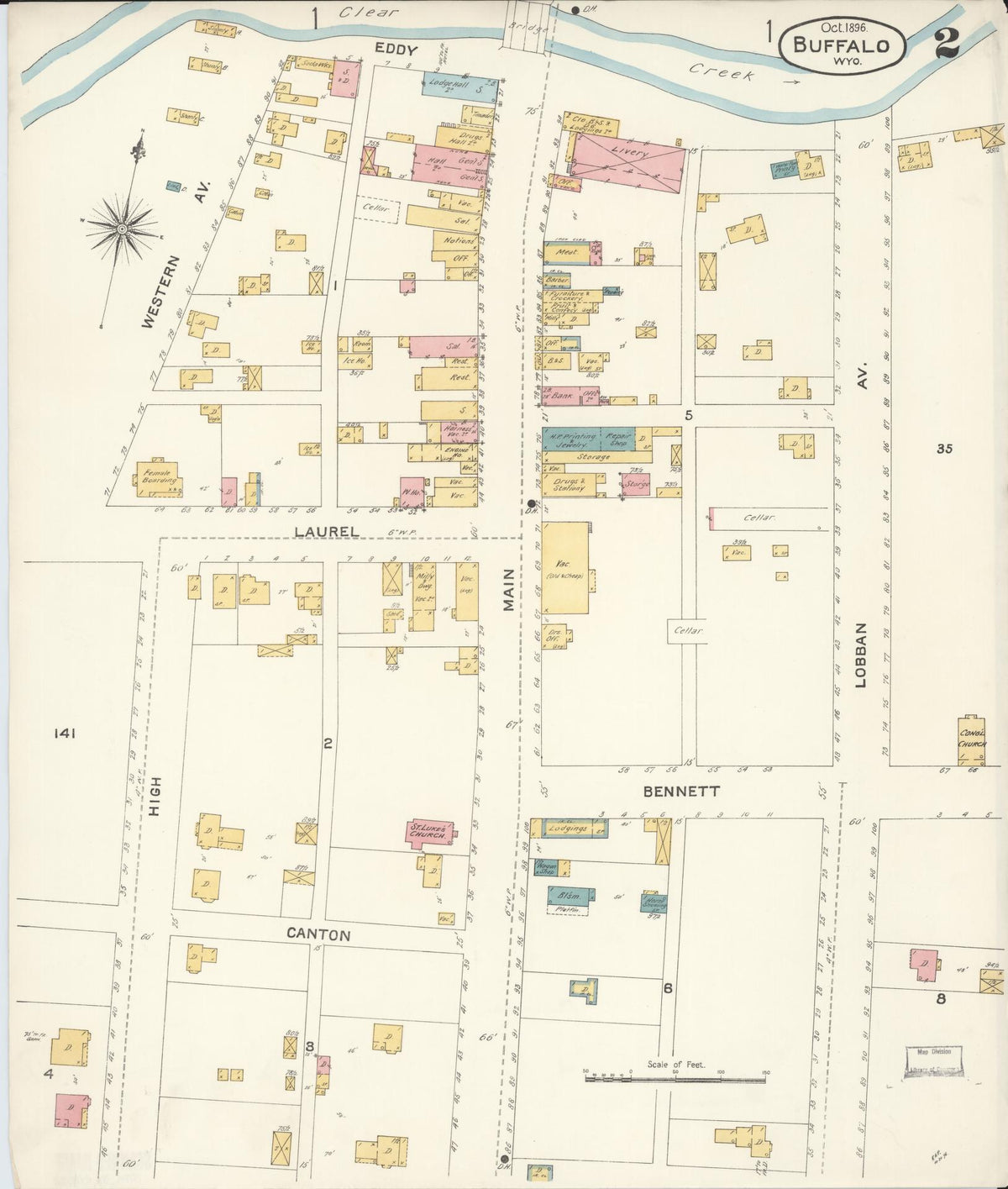 Sanborn Fire Insurance Map from Buffalo, Johnson County, Wyoming (1896), Sheet #0002 - Complete Map Set gallery image, historic Sanborn map, vintage wall art, Wyoming Wyoming