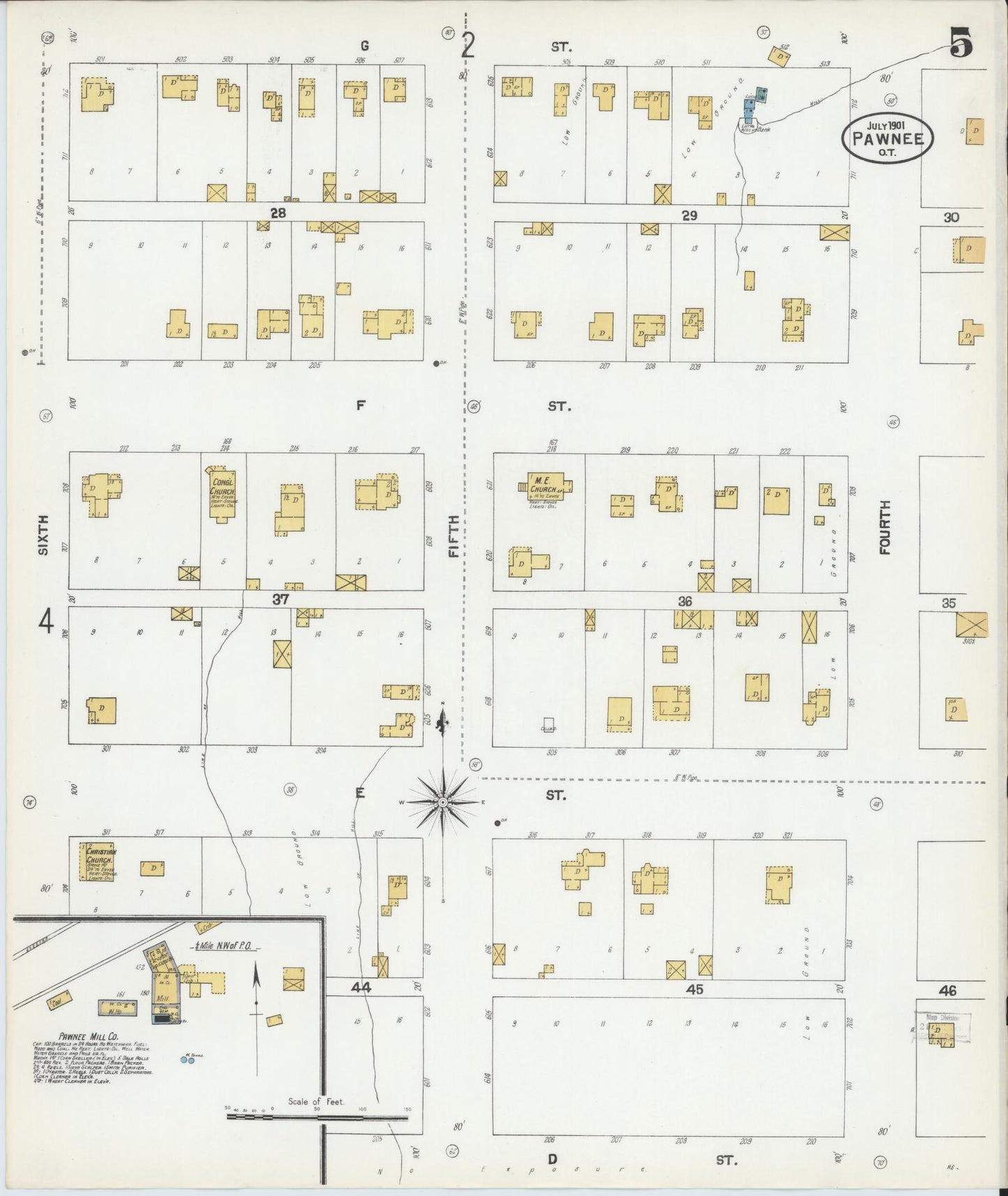 Sanborn Fire Insurance Map from Pawnee, Pawnee County, Oklahoma (1901), Sheet #0005 - Complete Map Set gallery image, historic Sanborn map, vintage wall art, Oklahoma Oklahoma