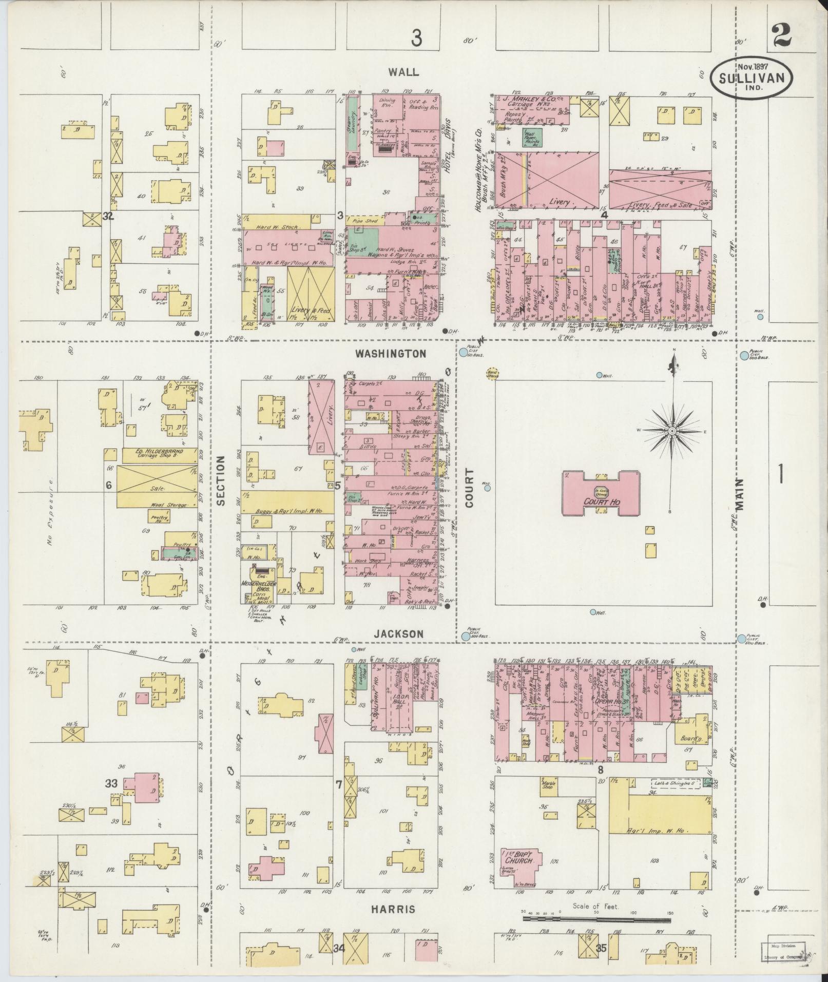 Sanborn Fire Insurance Map from Sullivan, Sullivan County, Indiana (1897), Sheet #0002 - Historic Sanborn Fire Insurance Map Print, vintage old map wall art, antique decor, genealogy gift, Indiana Indiana map