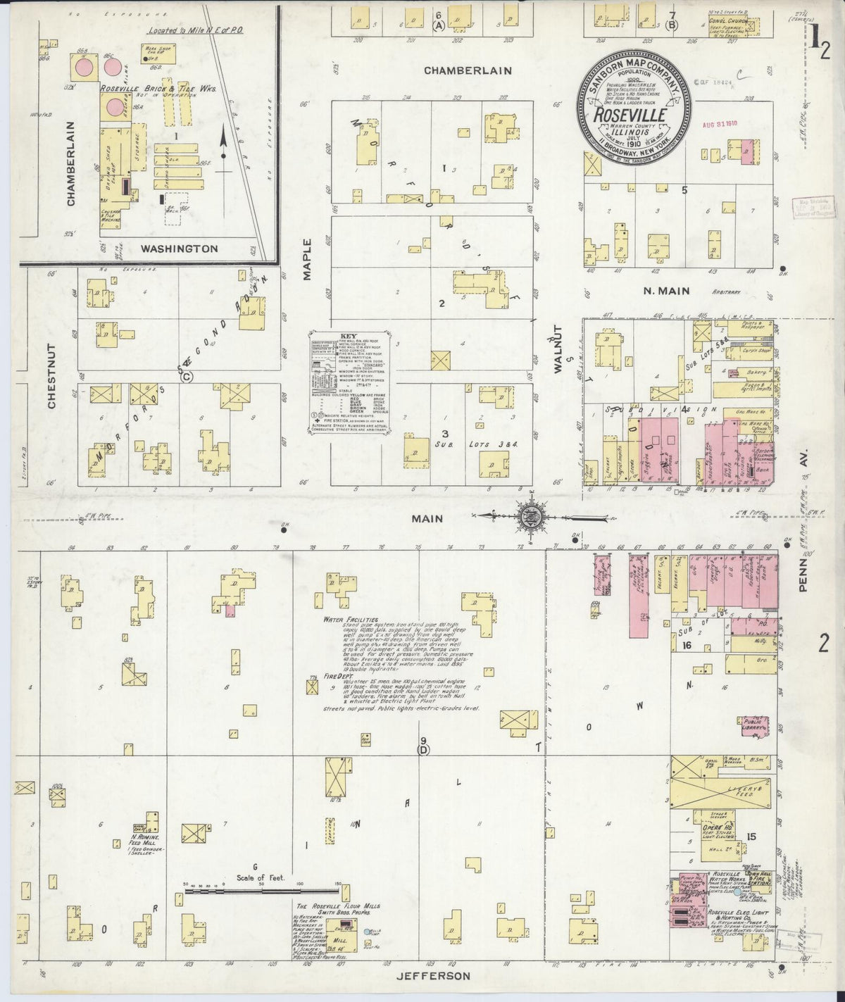 Sanborn Fire Insurance Map from Roseville, Warren County, Illinois (1910), Sheet #0001 - Historic Sanborn Fire Insurance Map Print, vintage old map wall art, antique decor, genealogy gift, Illinois Illinois map