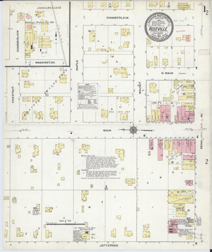 Sanborn Fire Insurance Map from Roseville, Warren County, Illinois (1910), Sheet #0001 - Historic Sanborn Fire Insurance Map Print, vintage old map wall art, antique decor, genealogy gift, Illinois Illinois map