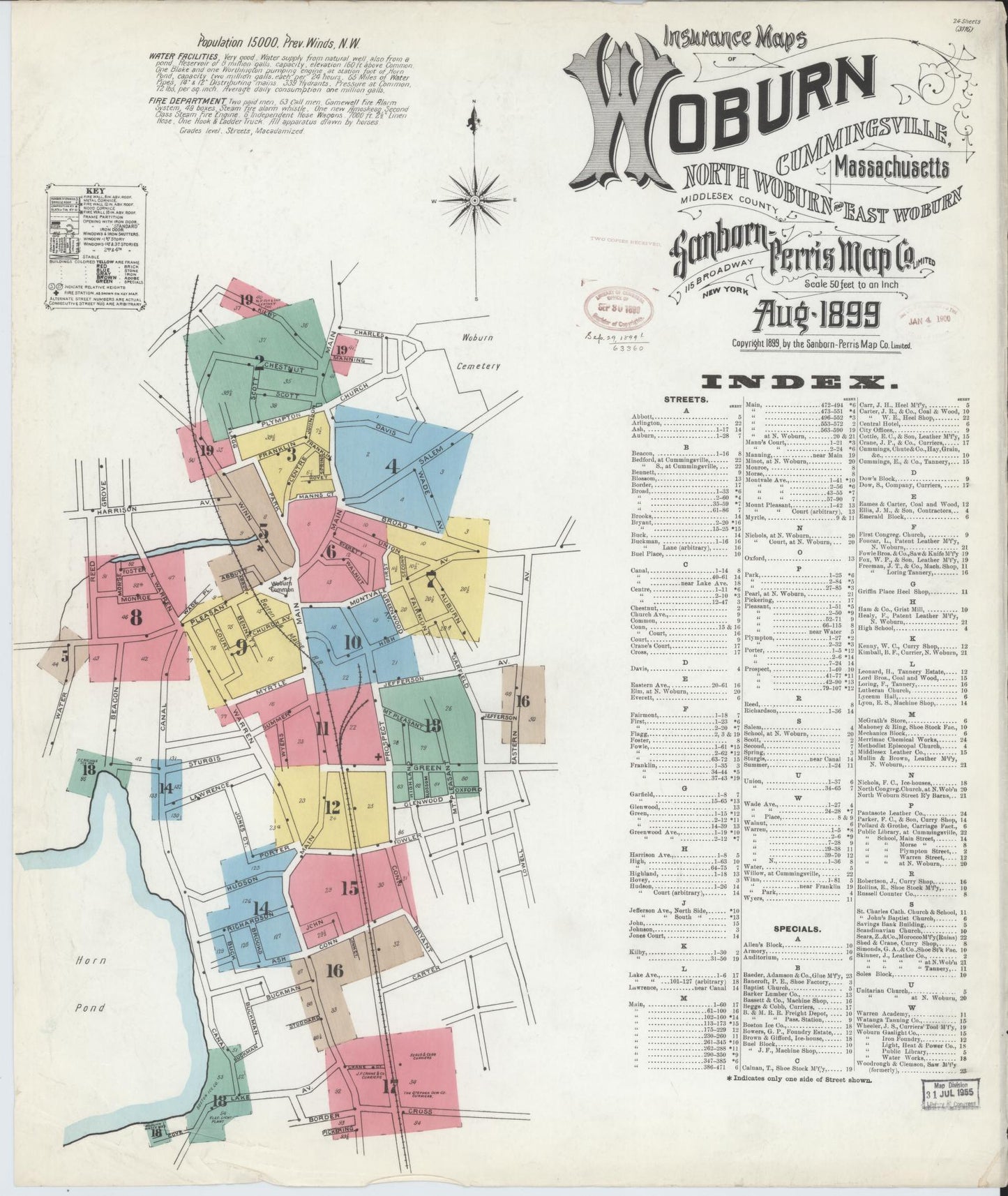 Sanborn Fire Insurance Map from Woburn, Middlesex County, Massachusetts (1899), Sheet #0001 - Complete Map Set gallery image, historic Sanborn map, vintage wall art, Massachusetts Massachusetts