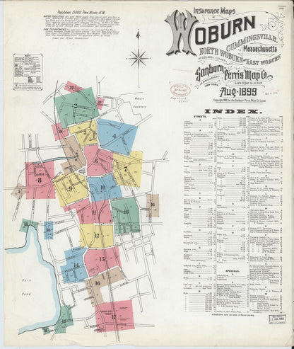 Sanborn Fire Insurance Map from Woburn, Middlesex County, Massachusetts (1899), Sheet #0001 - Complete Map Set gallery image, historic Sanborn map, vintage wall art, Massachusetts Massachusetts