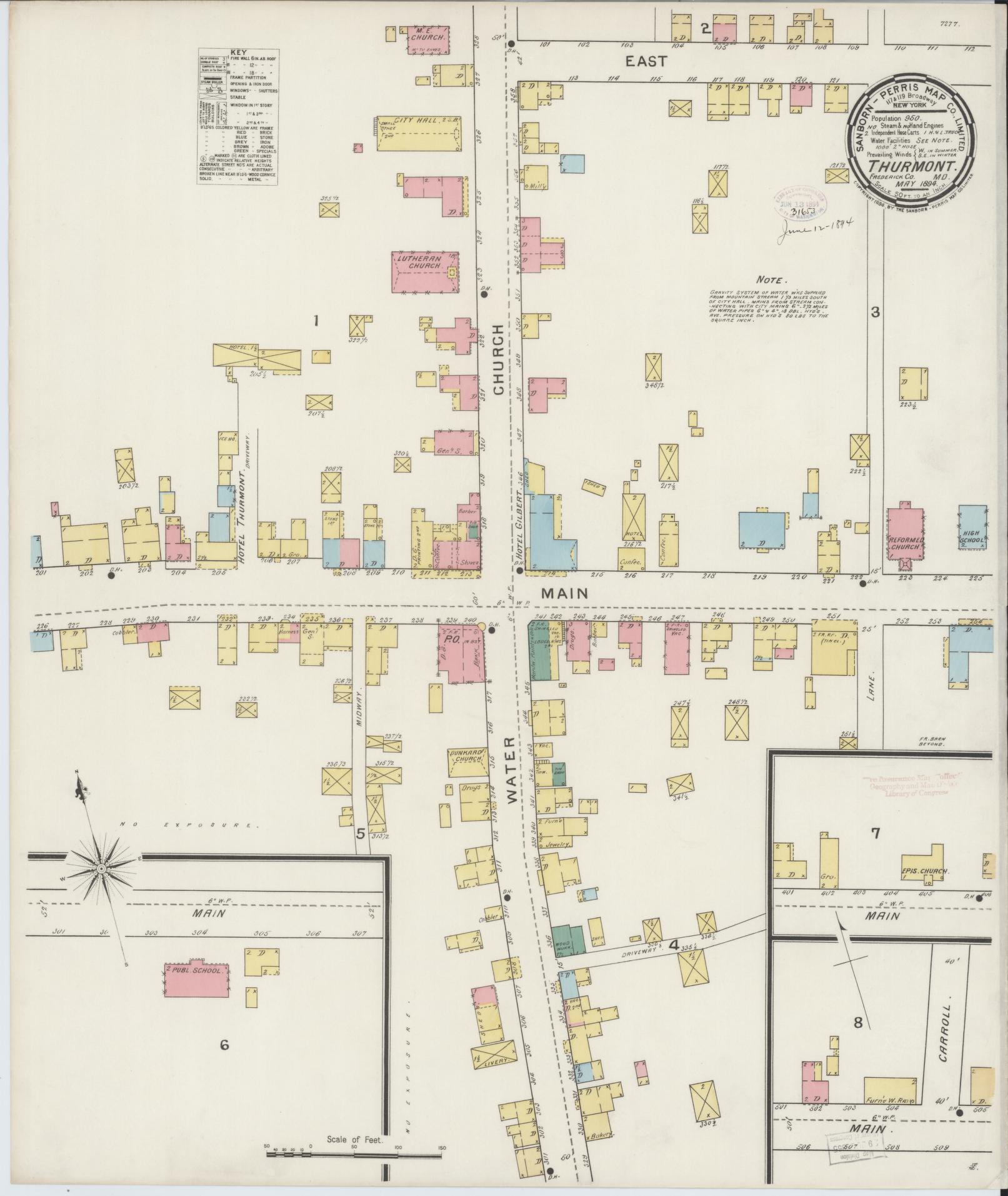 Sanborn Fire Insurance Map from Thurmont, Frederick County, Maryland (1894), Sheet #0001 - Historic Sanborn Fire Insurance Map Print, vintage old map wall art, antique decor, genealogy gift, Maryland Maryland map