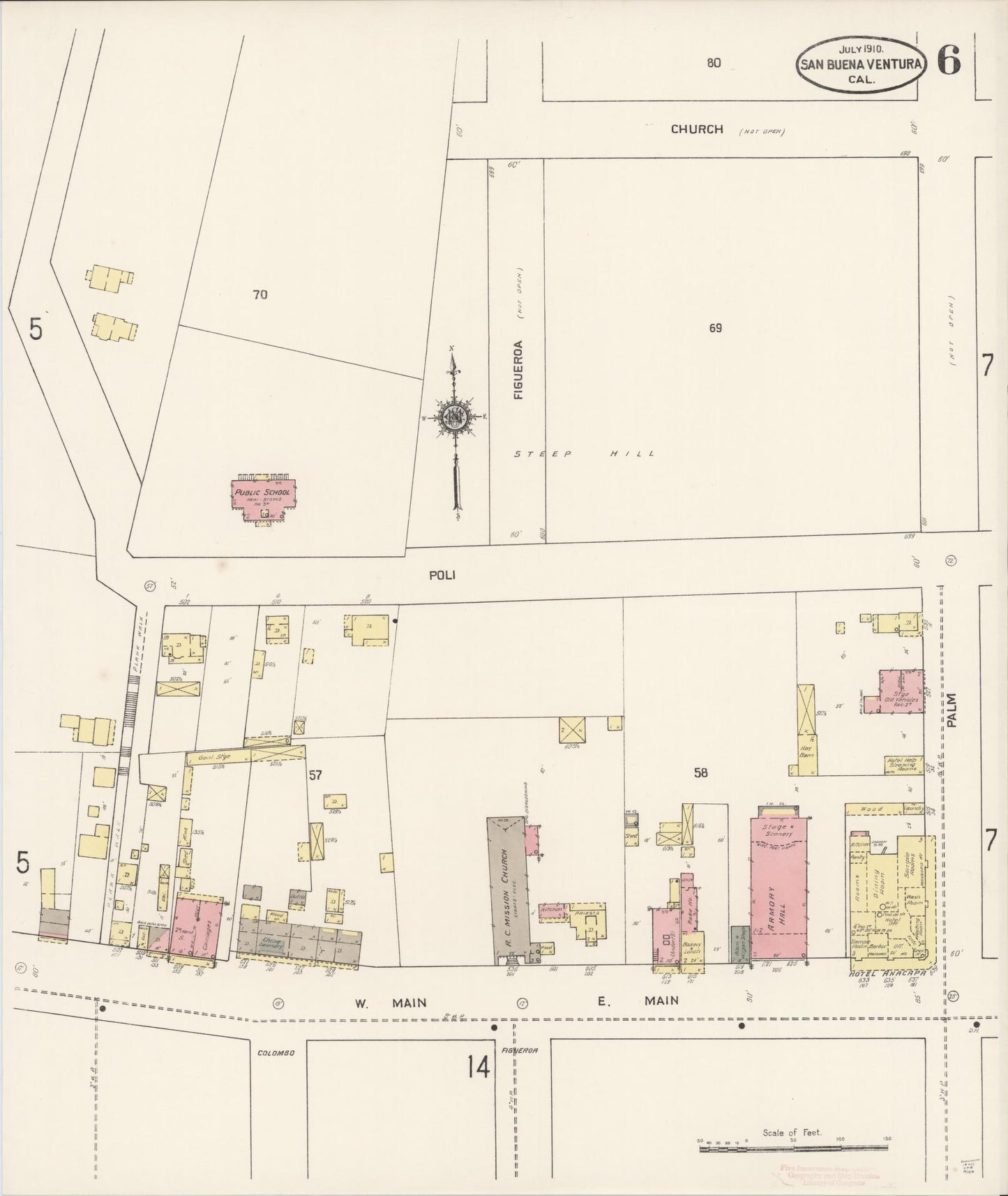 Sanborn Fire Insurance Map from San Buenaventura, Ventura County, California (1910), Sheet #0006 - Complete Map Set gallery image, historic Sanborn map, vintage wall art, California California