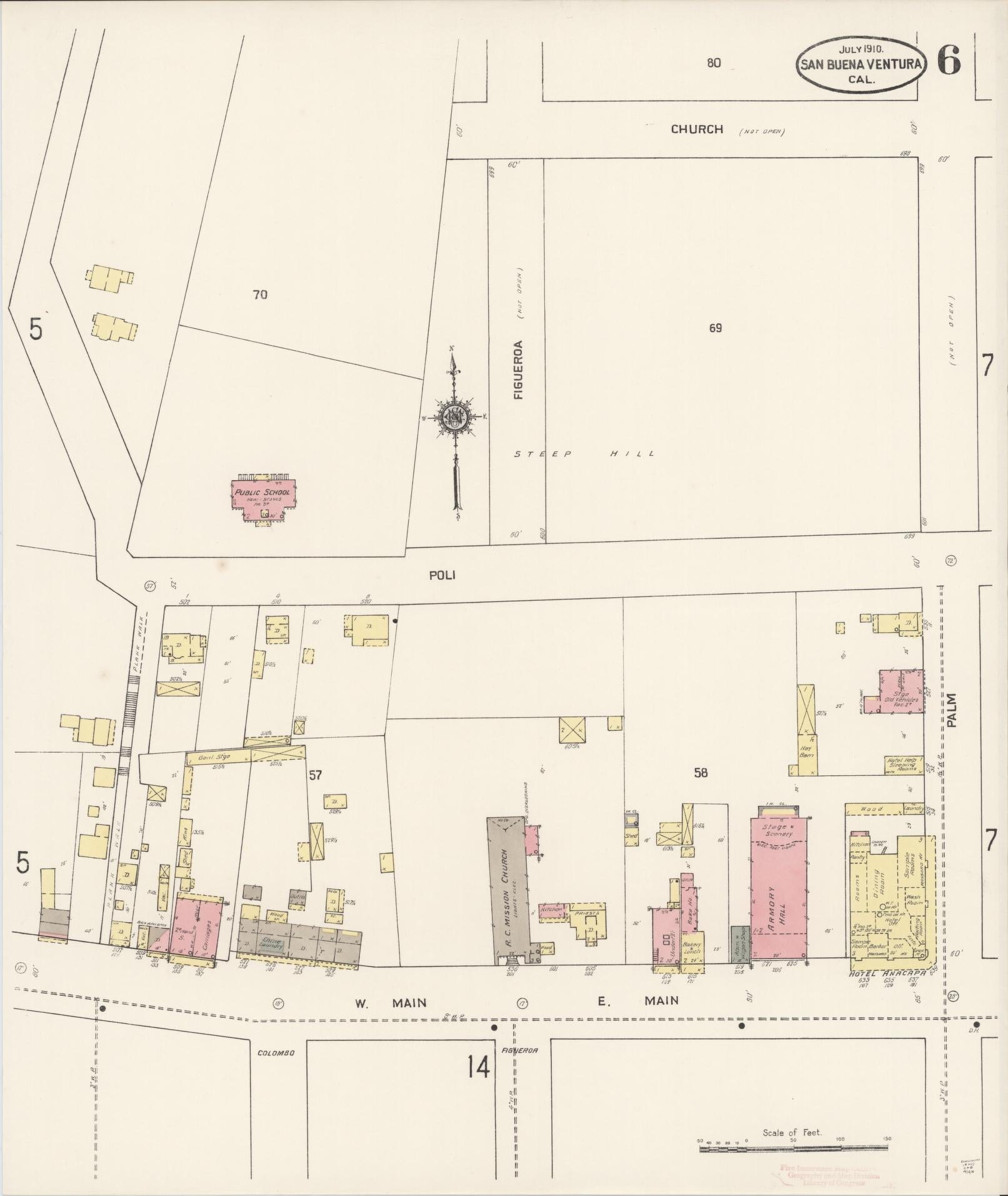 Sanborn Fire Insurance Map from San Buenaventura, Ventura County, California (1910), Sheet #0006 - Complete Map Set gallery image, historic Sanborn map, vintage wall art, California California